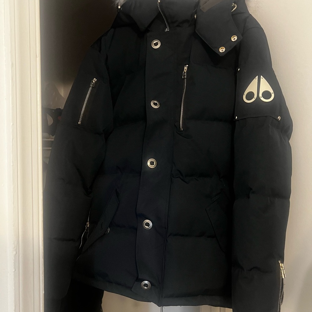 Moose Knuckles Black Puffer Jacket with Silver Accents